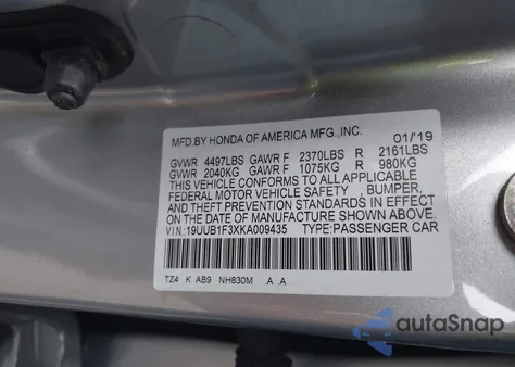 2019 Acura Tlx Standard z USA, uszkodzony, nr VIN 19UUB1F3XKA009435